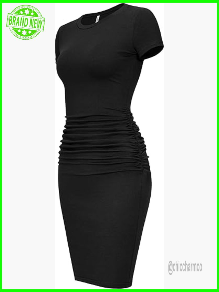 Short Sleeve Ruched Bodycon Sundress Knee Length T Shirt Dress Casual Trendy